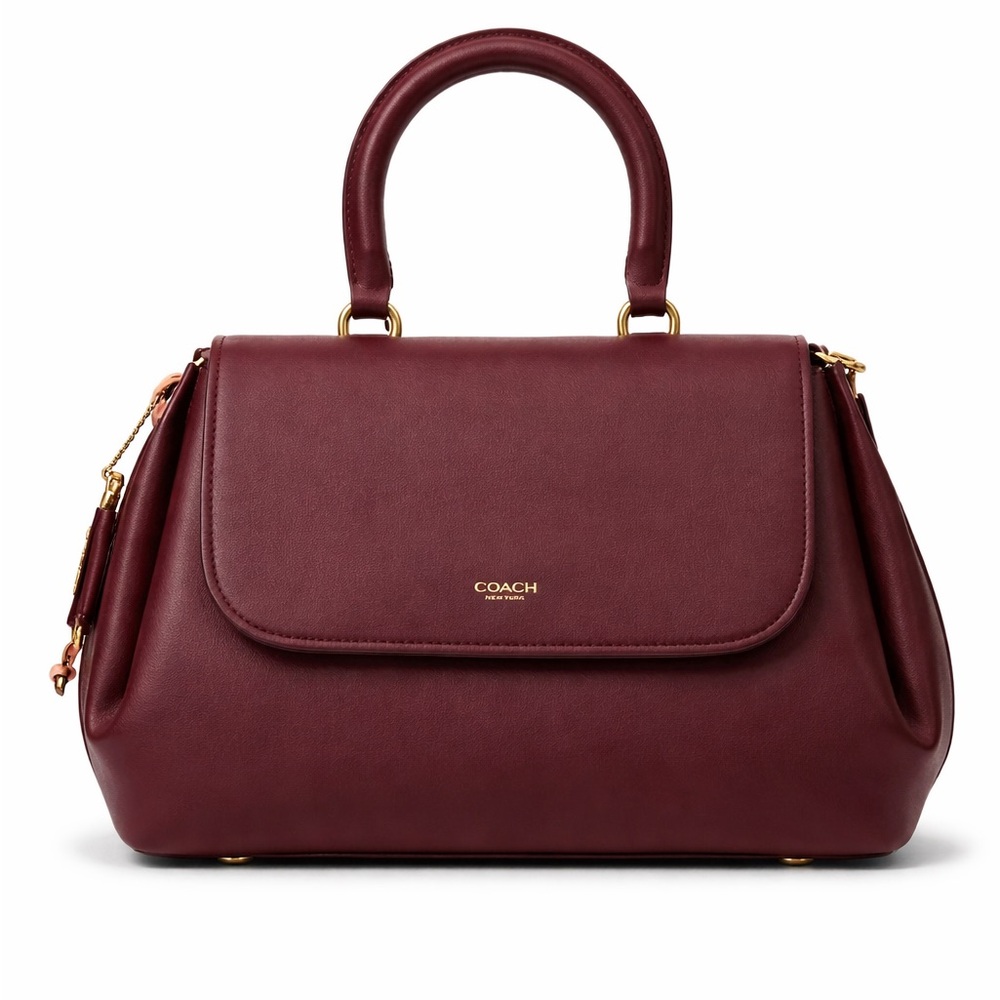 Coach Burgundy Top-Handle Satchel with Crossbody & Gold Hardware - Picture 2 of 6